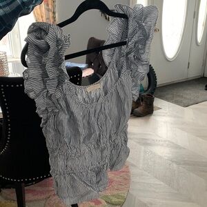 Ulla Johnson Blue Striped Ruffle Blouse